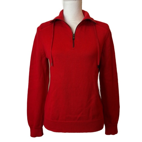 Lauren Ralph Lauren Active Red Cotton Quarter Zip Knit Sweater Women's Small - Picture 1 of 12